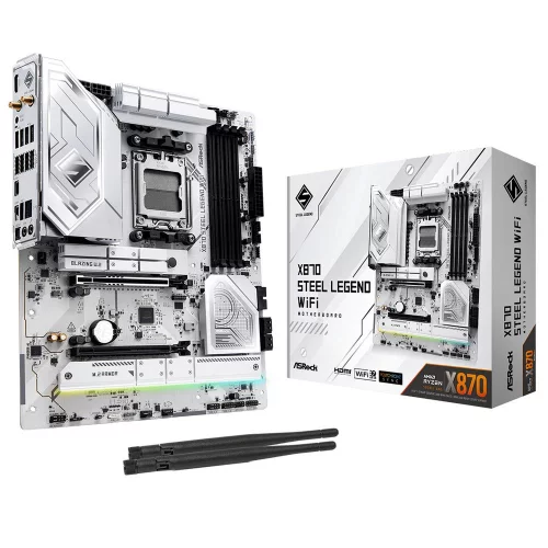 Материнская плата ASROCK X870 STEEL LEGEND WIFI, AM5, X870, 4*DDR5, 4*SATA, 3*M.2, 4*USB 2.0, 5*USB 3.2, 2*Type-C, 2*PCIx16, 1*M.2 (Key E), HDMI, ATX