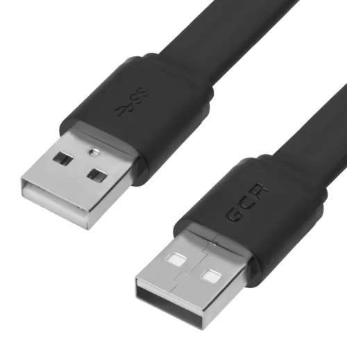 GCR Кабель PROF 1.0m USB 2.0 AM/ AM, плоский, черный, 28/ 24 AWG, экран, заземление, морозостойкий, GCR-UM7M-BС-1.0m (GCR-UM7M-BC-1.0M)