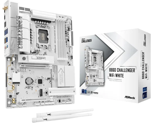 Материнская плата ASROCK B860 Challenger WiFi White, LGA1851, B860, 4*DDR5, 4*SATA, 4*M.2, 4*USB 3.2, 2*USB 2.0, Type-C, 2*PCIx16, 1*M.2 (Key E), HDMI, ATX