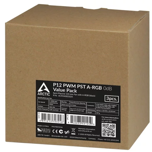 Вентилятор корпусной ARCTIC Cooling P12 PWM PST A-RGB 0dB (3 PCS Value Pack) - retail (ACFAN00232A) (703246)