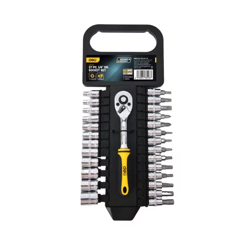 Набор торцевых головок и бит с трещоткой 27 предметов Deli DL0027T 1/4