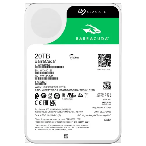 Жесткий диск/ HDD Seagate SATA3 20Tb BarraCuda 6Gb/ s 7200 512Mb 1 year warranty (ST20000DM001)