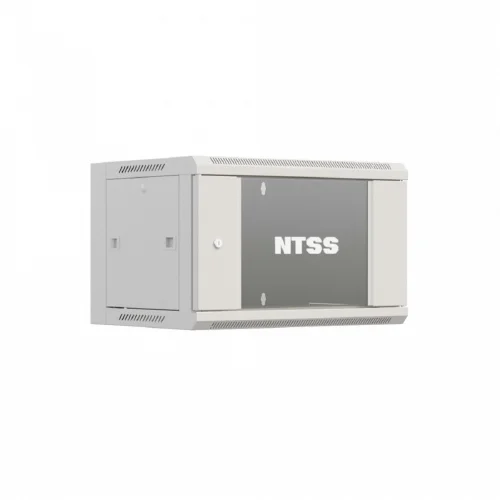 NTSS Шкаф настенный телекоммуникационный NTSS W 9U 600х450х500мм, 2 профиля 19, дверь стеклянная, боковые стенки съемные, задняя стенка, разобранный, серый RAL 7035 NTSS-W9U6045GS