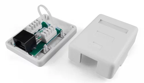 Hyperline SB1-1-8P8C-C5e-WH Розетка компьютерная RJ-45(8P8C), категория 5e, одинарная, внешняя, Dual IDC