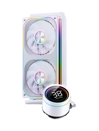 Система жидкостного охлаждения/ Water Cooling System JONSBO TH-240 White (260W, 240mm, LED temp., White, ARGB/ Fans: 2x120mm, 62.4CFM, 37.3dBA, 2400RPM/ Pump height 72mm, 30dBA, 2400RPM, Rad thickness