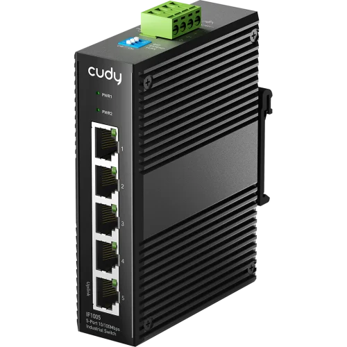 Промышленный коммутатор/ 5-Port 10/ 100M Aluminum Industrial Switch, 4 10/ 100M Ports, 1 10/ 100M Uplink Ports, Din-Rail& Wall mounts installation, Din-rail design, Power supply: DC 9.6~57V, work temp (IF1005)