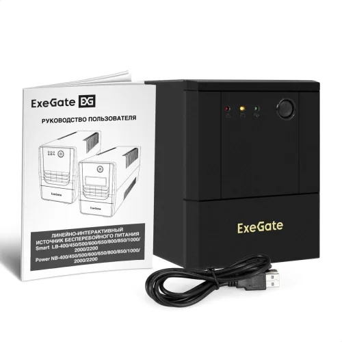 Exegate EX299784RUS ИБП ExeGate Power NB-2000.LED.AVR.4SH.USB (2000VA/1200W, LED, AVR, 4*Schuko, USB, батарея 12V 9Ah - 2 шт., металлический корпус, Black)