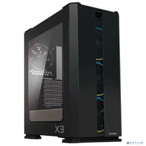 Корпус ZALMAN X3 BLACK, без БП, боковое окно (закаленное стекло), черный, ATX