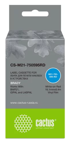 Картридж ленточный Cactus CS-M21-750595RD белый на красном 19.1x6.4 для Brady BMP21-PLUS, BMP21-LAB