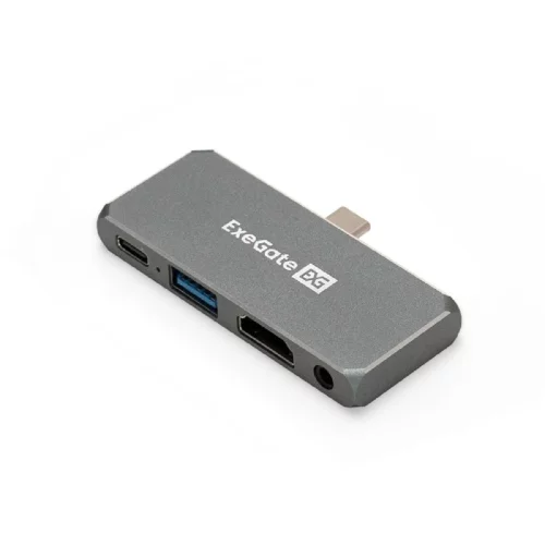 Exegate EX297633RUS Док-станция 5-в-1 ExeGate DUB-31C/PD/HA (кабель-адаптер USB Type-C --] 1xUSB3.0 + Type-C DATA (480MB/s) + PD 100W + HDMI 4K@30Hz + Audio, Plug&Play, подходит для iPad Pro и мобильн