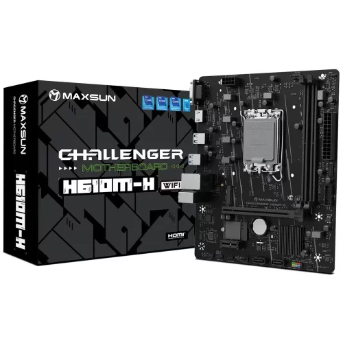 Материнская плата Maxsun MS-Challenger H610M-H WIFI H610, LGA1700, 2*DDR4, 1*PCIEx16, 1*PCIEx1, 1*M.2, 4*USB3.2Gen1, 6*USB2.0, 2*SATA3.0, 1G, HDMI, M-ATX, RTL (6940709662359)