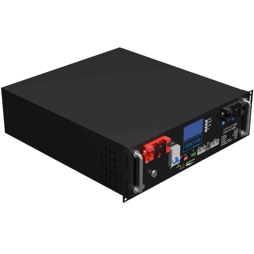 Батарея Vektor Energy серия LFP, LFP 51.2-100M, напряжение 51.2В, емкость 100 Ач, макс. ток разряда 100А, макс. ток заряда 100 А, литий-ионная аккуумуляторная батарея, клеммы М8, ДxШxВ 482*480*133 мм.