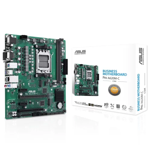 Материнская плата ASUS PRO A620M-C-CSM, Socket AM5, A620, 2*DDR5, DP+DVI-D+VGA+HDMI, 4xSATA3, Audio, Gb LAN, USB 3.2, USB 2.0, COM port, mATX; 90MB1F80-M0EAYC