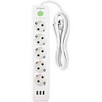 Amper сетевой удлинитель, 2,0м, 5 розеток, 10А, 2500 Вт, 3usb, белый. (JH-1033U-2W) Amper сетевой удлинитель, 2,0м, 5 розеток, 10А, 2500 Вт, 3usb, белый. (JH-1033U-2W)