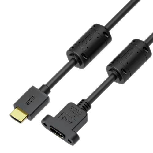 GCR PRO Удлинитель PROF 5.0m HDMI-HDMI v2.0, M/F крепление под винт, фер. кольца, 4K 60Hz, HDR, 18 Гбит/c, черный, 3X экран c армированиемм, ферриты, GCR-56016