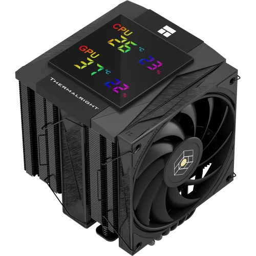 Кулер для процессора/ CPU Cooler Thermalright Royal Knight 120 Digital Black (4-pin PWM, LED temp., 162mm, Ni/ Cu, 6x6mm, 2x120mm, 80.45CFM/ 56.36CFM, 29.4dBA/ 28.4dBA, 2150RPM/ 1900RPM, S: 1200, 1700, 18 (RK120-DG-BL)