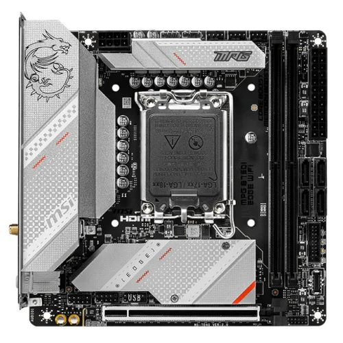 Материнская плата/ MB MSI INTEL B760 s1700, 2xDDR5(128GB), HDMI 2.1/DP, 1xPCIe 5.0x16, 1xLAN (2.5GbE), Wi-Fi, BT, 4xSATA 6Gb/s, 2xM.2, 1xUSB-C, 5xUSB 3.2, 2xUSB 2.0, mini ITX (MPG B760I EDGE WIFI) фото 2