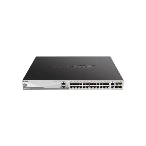 Коммутатор/ DGS-3130-30PS Managed L3 Stackable Switch 24x1000Base-T PoE, 2x10GBase-T, 4x10GBase-X SFP+, PoE Budget 370W (740W with DPS-700), Surge 6KV, CLI, 1000Base-T Management, RJ45 Console, USB, RPS, Dying Gasp (DGS-3130-30PS/B2A)
