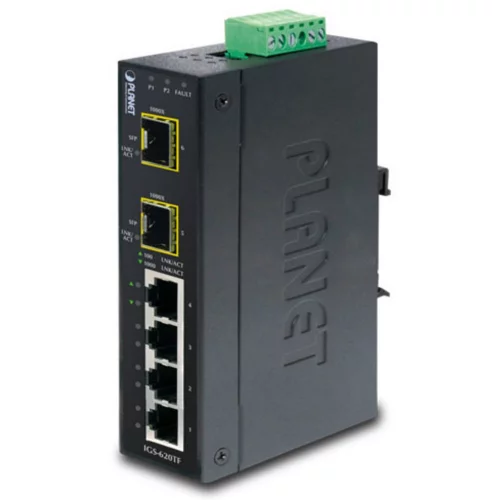 коммутатор/ PLANET IP30 Industrial 4-Port 10/100/1000T + 2-Port 100/1000X SFP Gigabit Switch (-40 to 75 degree C) (IGS-620TF)