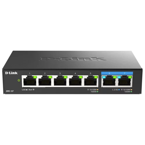 коммутатор D-Link Коммутатор, 5x1000Base-T, 2x2.5GBase-T, корпус металл (DMS-107/A1A)