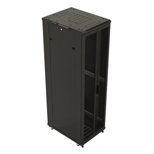 Шкаф HyperlineTTB-4282-DD-RAL9004 напольный 42U 2055x800х1200 мм (ВхШхГ), передняя и задняя распашные перфорированные двери (75%), ручка с замком, 2 вертикальных кабельных организатора, крыша нового типа, цвет черный (RAL9004), (разобранный) (076441)
