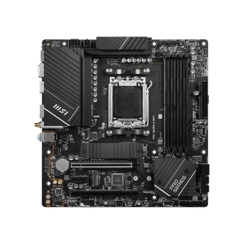 Материнская плата MSI PRO B650M-A WIFI; AM5, AMD B650, 4xDDR5-4800 МГц, 2xPCI-Ex16, 2xM.2, Micro-ATX