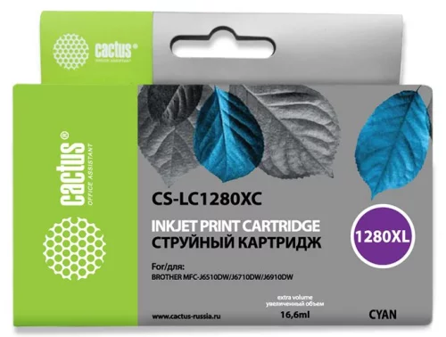 Картридж струйный Картридж струйный Cactus CS-LC1280XC голубой (16.6мл) для Brother MFC-J6510/6910DW