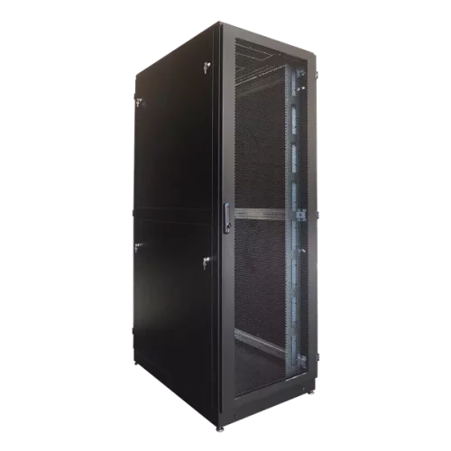 Шкаф телекоммуникационный напольный 42U (800 1000) дверь перфорированная, задние двойные перф., цвет черный (ШТК-М-42.8.10-48АА-9005)