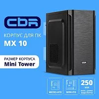 CBR Корпус mATX Minitower MX10, c БП PSU-ATX400-12EC (400W/120mm), 2*USB 2.0, HD Audio+Mic, Black [PCC-MATX-MX10-400W]