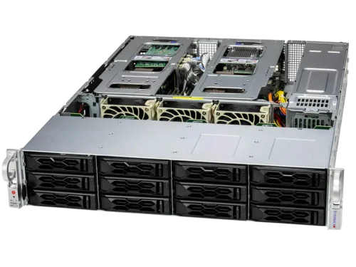 Серверная платформа/ SYS-621C-TN12R (bundle6): 2U / 2x LGA-4677 / 16x DDR5 RDIMM / 12x 3.5/2.5 NVMe*/SATA/SAS* / 1x SSD NVME 480GB, M.2 / 1x 4-Port 1GbE RJ45 / 2x 1200W Power (12 NVME config, Heatsink