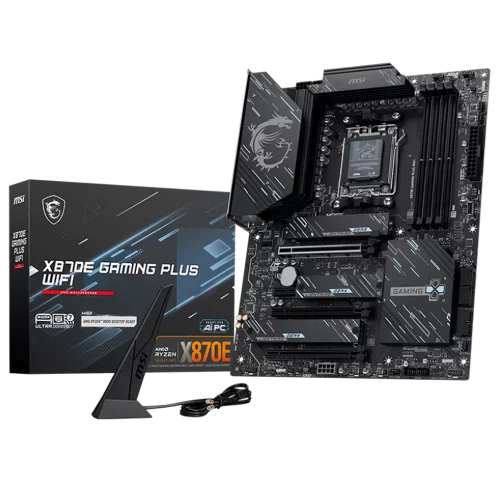 Материнская плата MSI X870E GAMING PLUS WIFI X870E, AM5, 4*DDR5, 3*PCIEx16, 1*PCIEx1, 3*M.2, 2*TypeC, 2*USB3.2Gen2, 6*USB3.2Gen1, 10*USB2.0, 4*SATA3.0, 5G, 1*Type-C(DP), HDMI, ATX, RTL