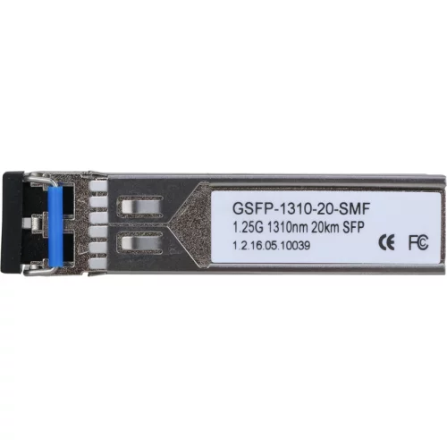 SFP-модуль, Разъем LC, скорость передачи до 1.25Гбит/ с, длина кабеля до 20км (одномодовое оптоволокно), длина волны (Tx/ Rx) 1310нм/ 1310нм (GSFP-1310-20-SMF)