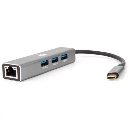 Кабель-концентратор/ Кабель-концентратор USB 3.1 Type-Cm --> RJ-45+3port USB3.0(f) Aluminum Shell VCOM <DH311A>