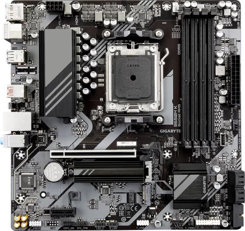 GIGABYTE B650M K, AM5, B650, 4*DDR5, DP+HDMI, 4 SATA 6 Гб/ с, M2, Audio, Gb LAN, USB 3.2, USB 2.0, mATX