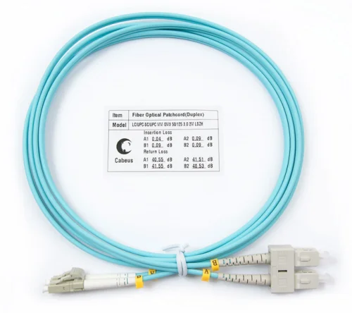 Cabeus FOP-50-LC-SC-2m Шнур оптический duplex LC-SC 50/ 125 mm OM3 2м LSZH