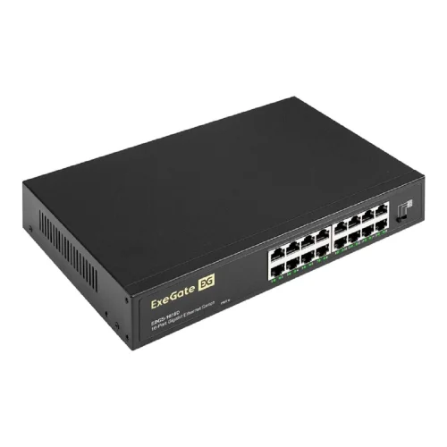 Коммутатор неуправляемый ExeGate EDGS-1016D (16-портовый гигабитный UTP 10/100/1000 Base-T, металлический корпус, с возможностью установки в стойку, с функцией энергосбережения (EE (EX298695RUS)