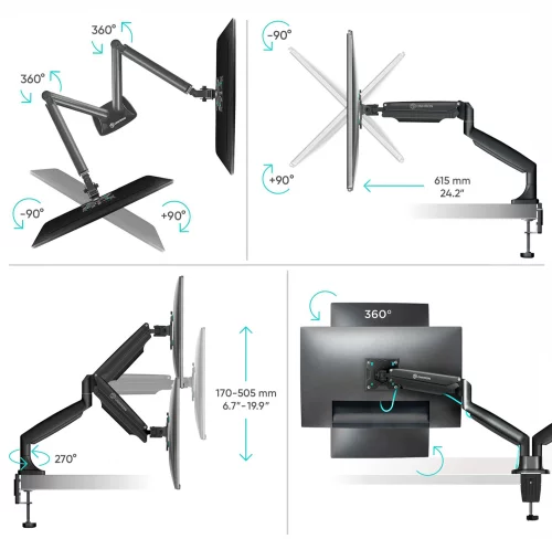Кронштейн для мониторов Onkron G200 черный 13-32 макс.18кг настольный поворот и наклон верт.перемещ. фото 4