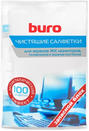 Салфетки Buro BU-Zscreen для экранов мониторов/ плазменных/ ЖК телевизоров/ ноутбуков мягкая упаковка 100шт влажных