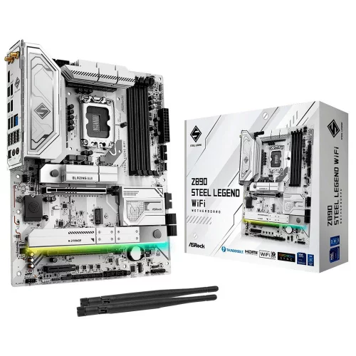 Материнская плата ASROCK Z890 STEEL LEGEND WIFI, LGA1851, Z890, 4*DDR5, 4*SATA, 4*M.2, 6*USB 3.2, 2*USB 2.0, 2*Type-C, 2*PCIx16, 1*PCIx4, 1*M.2 (Key E), HDMI, ATX