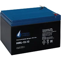 Battery Parus Electro, professional series HML-12-12, voltage 12V, capacity 12Ah (discharge 20 hours), max. discharge current (5sec) 180A, max. charge current 4.8A, lead-acid type AGM, terminals F2, LxWxH 151x98x95mm., full height with terminals 101mm., w