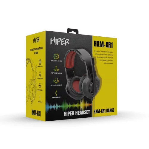 Гарнитура компьютерная игровая HIPER HXM-XR1 Black (Стерео, 40мм, mini-jack 3.5мм, регулировка оголовья, кабель 2м, черный) фото 7
