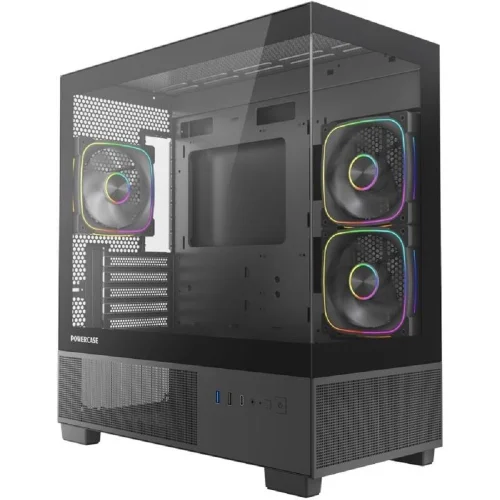 Powercase Корпус Vision Micro S4B, Tempered Glass, Type-C, 3x 120mm ARGB PWM Fan, ARGB+PWM HUB, чёрный, mATX (CVMMSHB-A3)