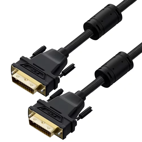 GCR PRO Кабель PROF 5.0m DVI-D, ECO Soft капрон, DVI/DVI, 25M/25M, GOLD, черный, ферритовые кольца, 3 Х экран с армированием, GCR-56297