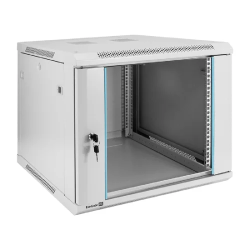 Exegate EX298602RUS Шкаф телекоммуникационный 19 настенный 9U ExeGate EC-WM-9U.600.G.GREY (19”, 9U, 600x600x500mm (ШхГхВ), передняя дверь закаленное стекло, съемные боковые панели, пыле- и влагозащит