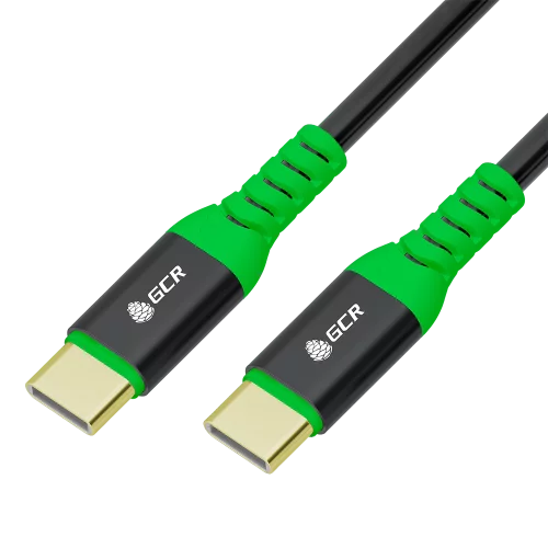 GCR PRO Кабель PREMIUM 0.5m TypeC / TypeC PD 60W, быстрая зарядка для iPhone 15, силикон, черный, GOLD, AL корпус, GCR-56368