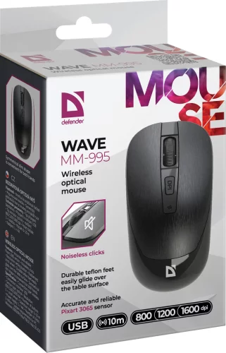 Мышь Defender беспроводная оптическая Wave MM-995 чёрный (52995) фото 6