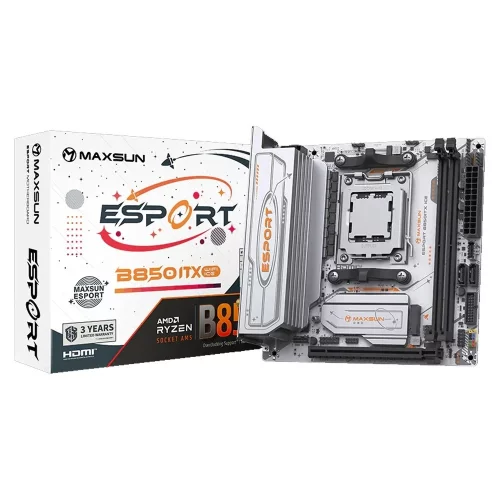 Материнская плата MAXSUN MS-eSport B850ITX WIFI ICE, AM5, B850, 2*DDR5, 2*SATA 3.0, 2*M.2, USB 3.2, USB 2.0, Type-C, 1*PCIE 16, 1*PCIE 1, HDMI+DP, ITX