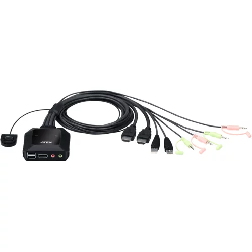 KVM-переключатель ATEN CS22H [CS22H-AT] кабельный, 2 порта, USB, 4K HDMI, пульт удаленного переключения порта/ 2 PORT USB HDMI KVM SWITCH