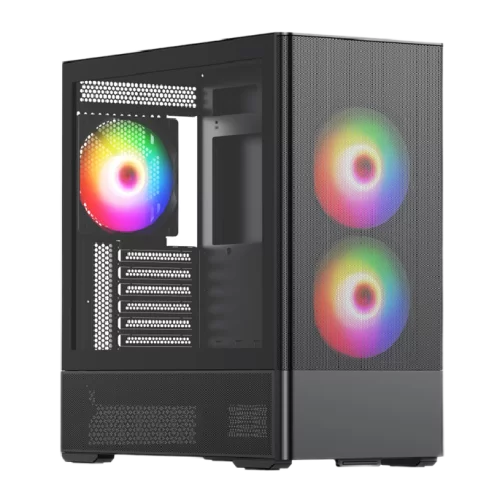 Корпус без блока питания/ Case HSPD M712, Mesh Mid Tower, Black, TG, 0.6 SPCC, 3x140mm ARGB, E-ATX, ATX, mATX, mITX, 175/ 410/ 160mm, 2x2.5
