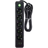 Amper сетевой удлинитель, 4,0м, 5 розеток, 10А, 2500 Вт, 3usb, черный. (JH-1033U-4B)